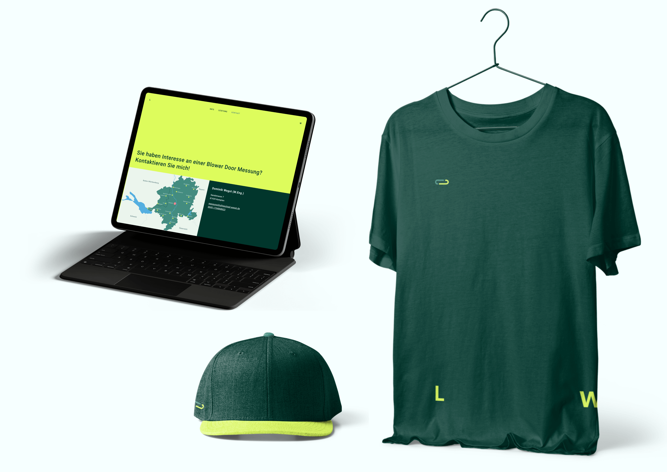 Branding auf T-shirt und Cappy und Website